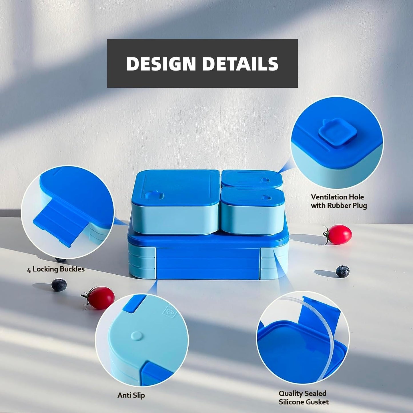 QIANYILI 3-in-1 Leakproof Bento Box XL Capacity Meal Prep Container