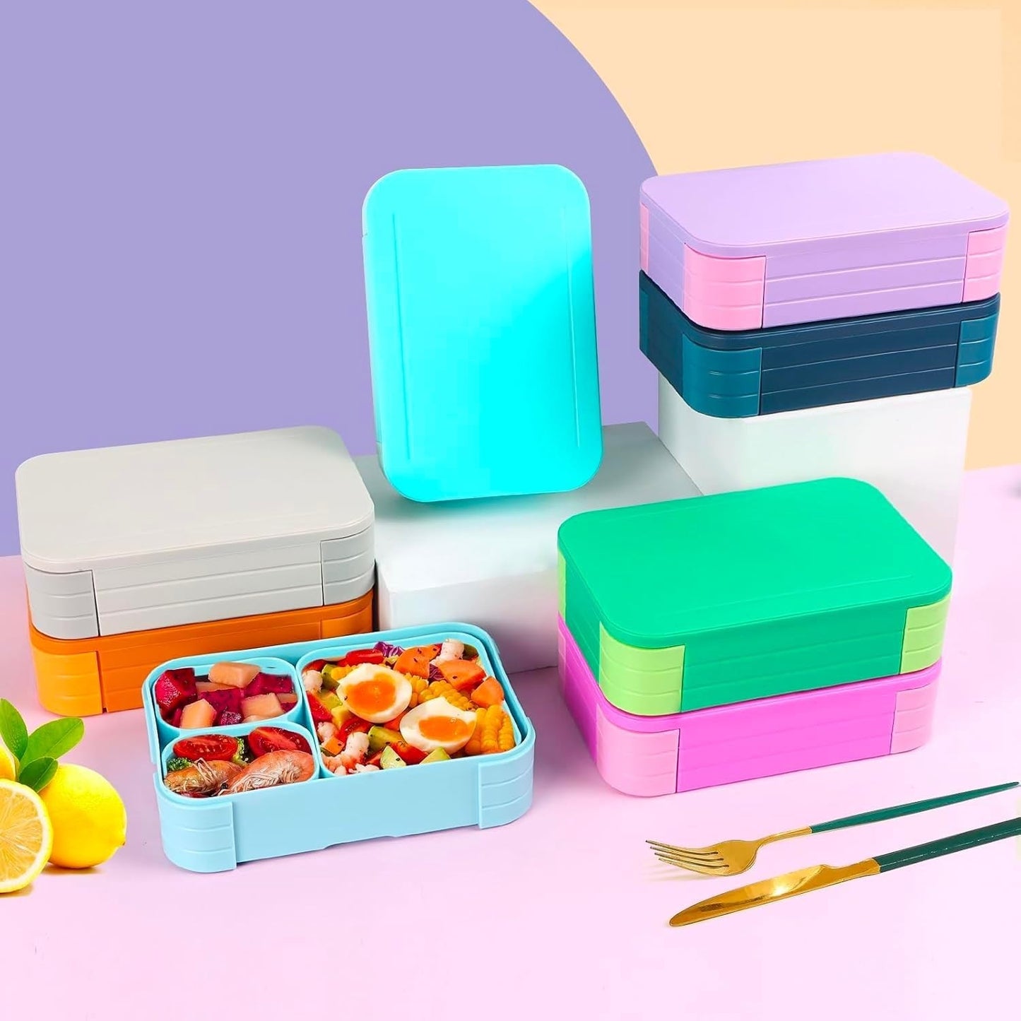 QIANYILI 3-in-1 Leakproof Bento Box XL Capacity Meal Prep Container