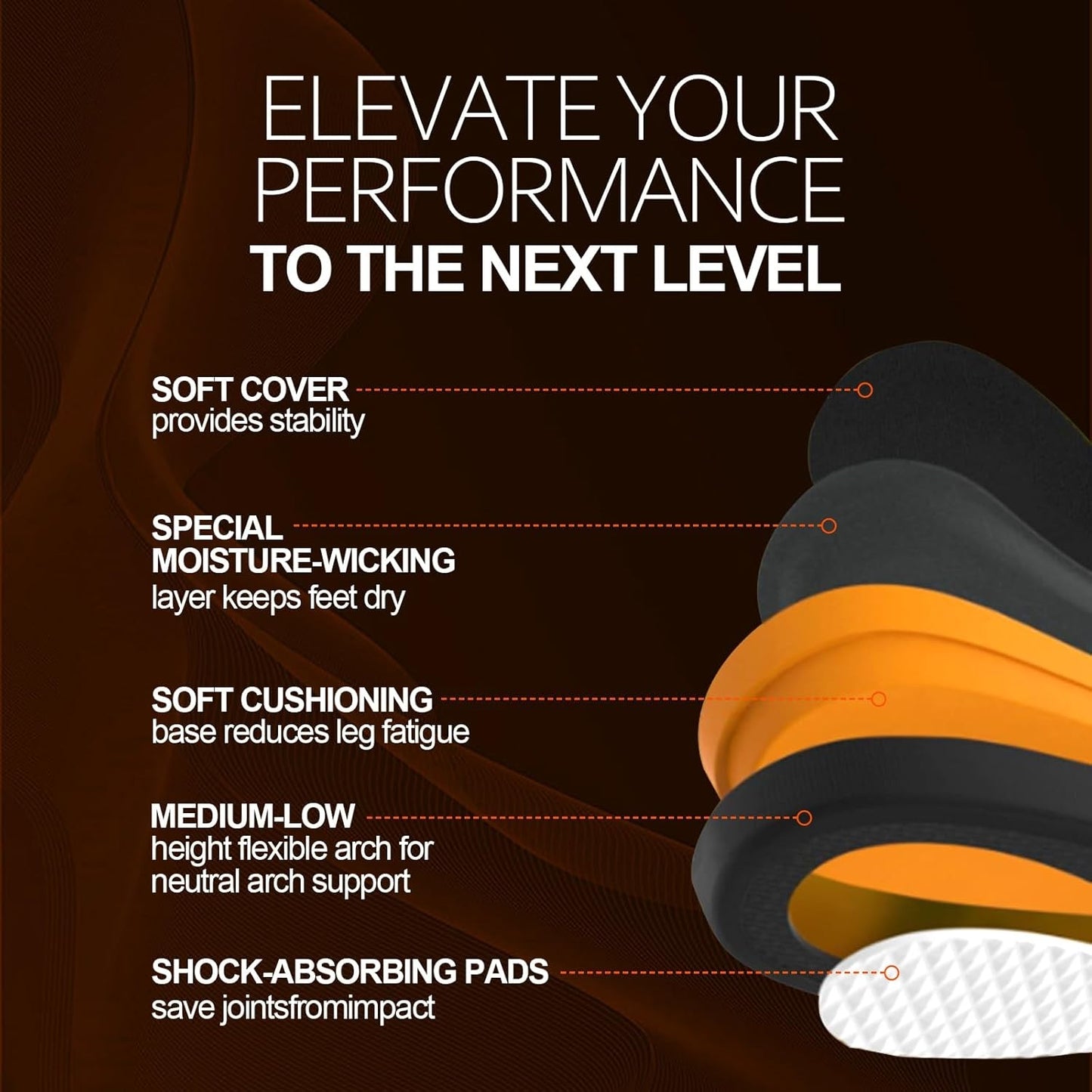 H HOME-MART Orange Running Athletic Shoe Insoles for Men & Women