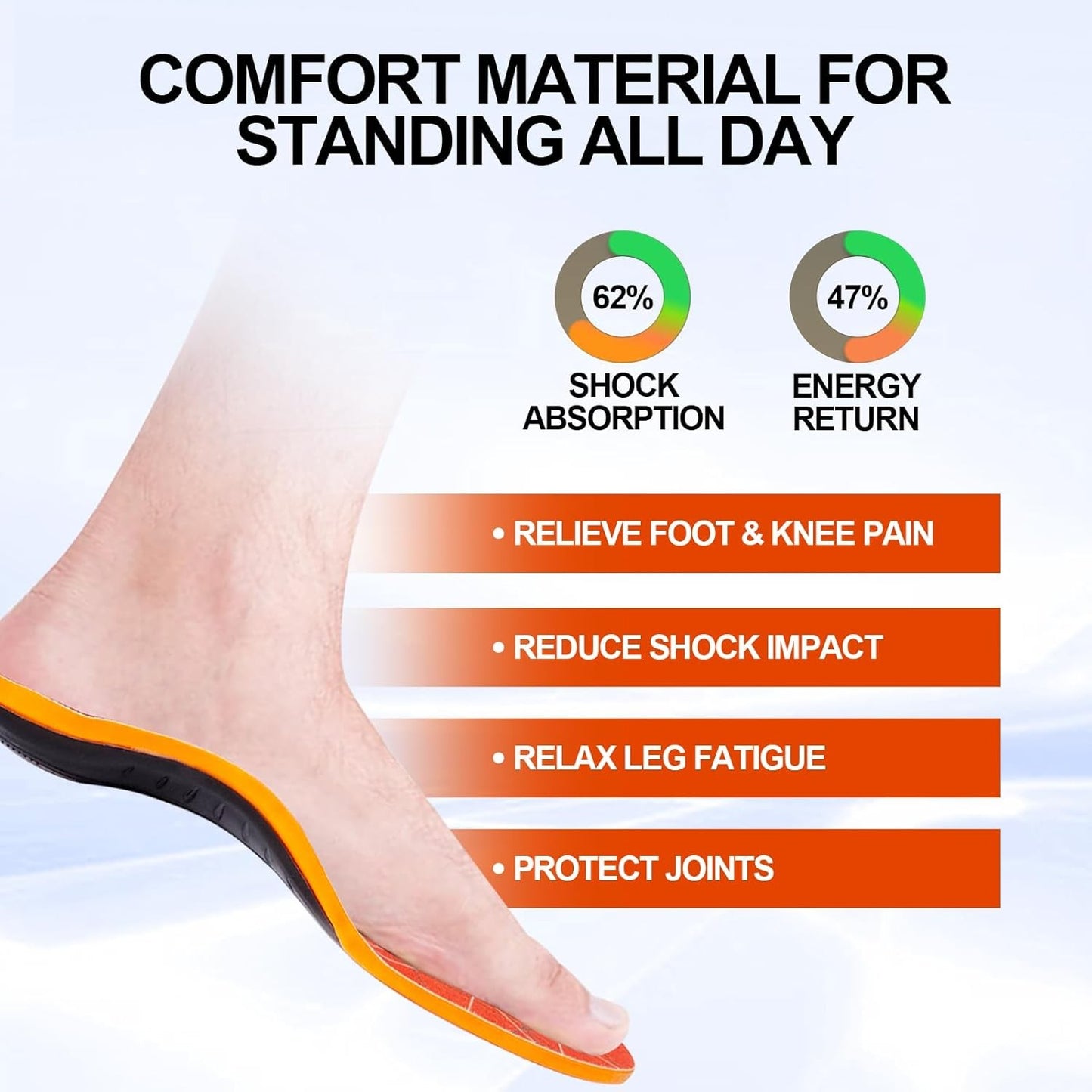 H HOME-MART Orange Running Athletic Shoe Insoles for Men & Women