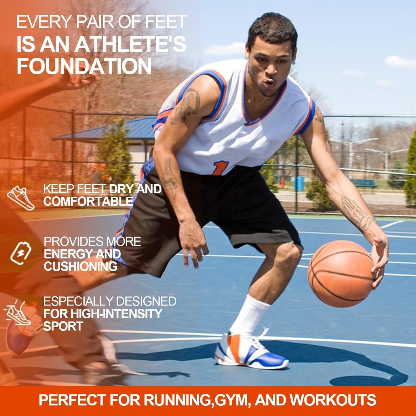 H HOME-MART Orange Running Athletic Shoe Insoles for Men & Women