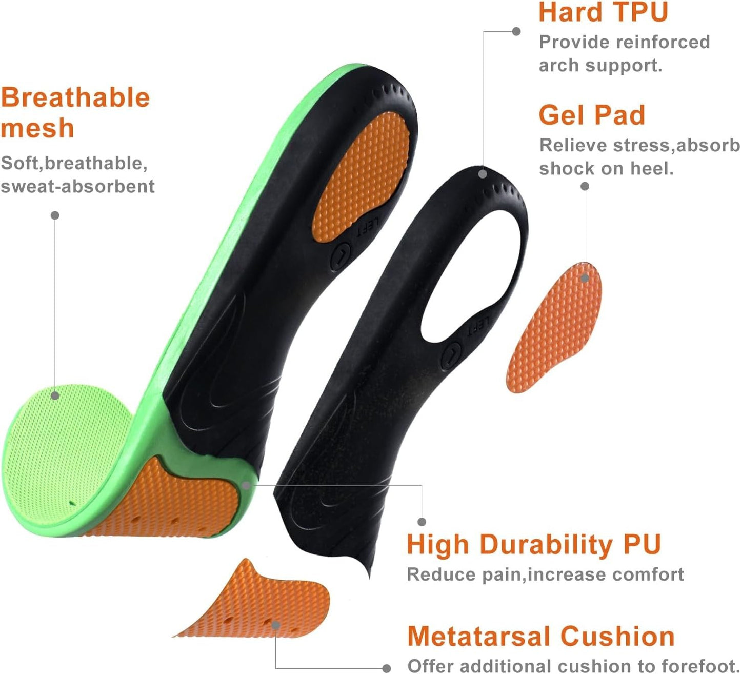 H HOME-MART Arch Support Orthotic Insoles for Plantar Fasciitis Pain Relief