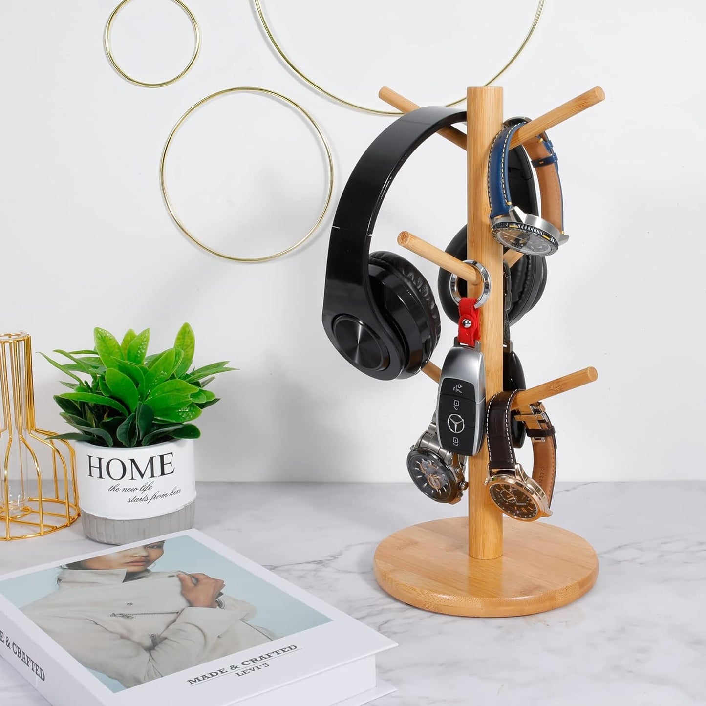 MyLifeUNIT Coffee Cup Holder Tree with 6 Hooks in Yellow for Home