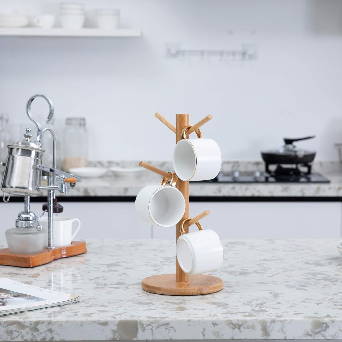 MyLifeUNIT Coffee Cup Holder Tree with 6 Hooks in Yellow for Home