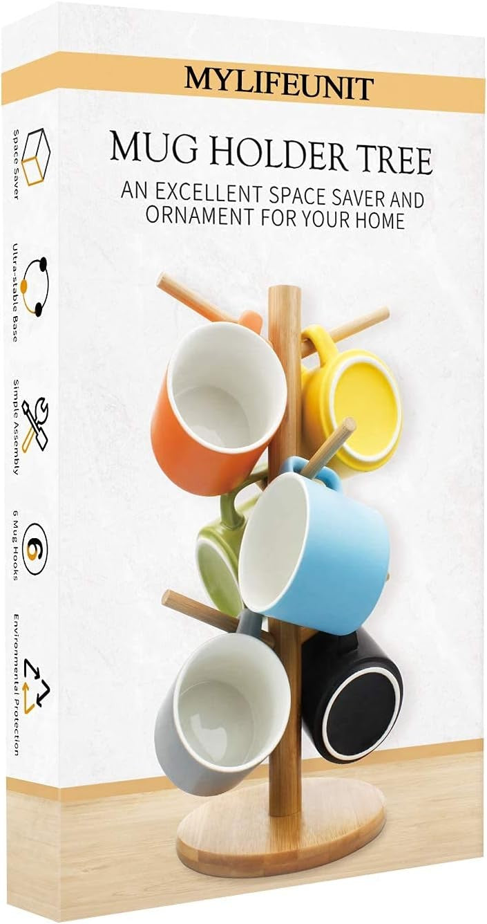 MyLifeUNIT Coffee Cup Holder Tree with 6 Hooks in Yellow for Home
