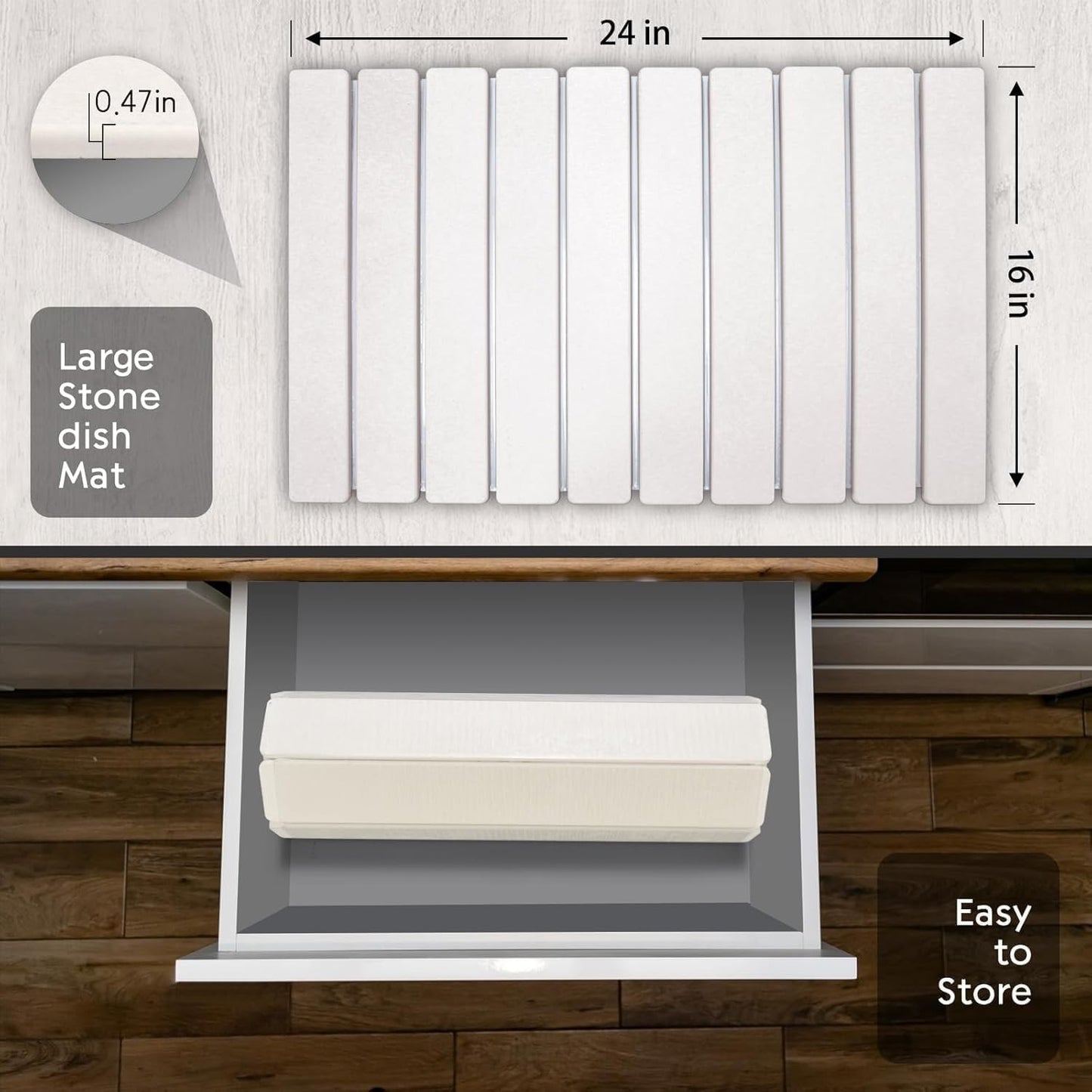 MOTYYA Large Diatomaceous Earth Dish Drying Mat Fast White