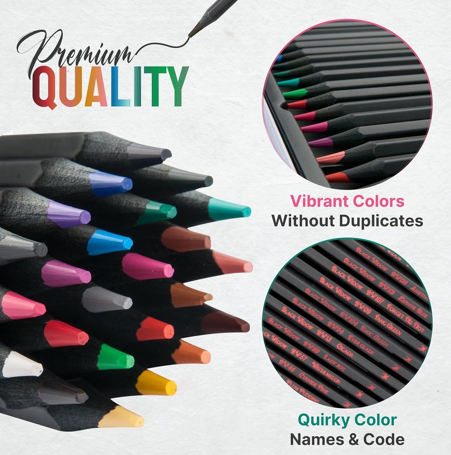 Black Widow 24 Colored Pencils Set for Adults with Smooth Pigments
