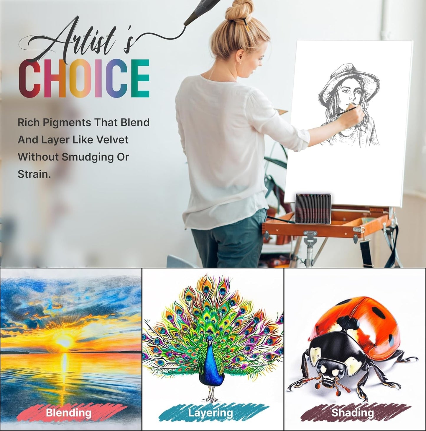 Black Widow 24 Colored Pencils Set for Adults with Smooth Pigments