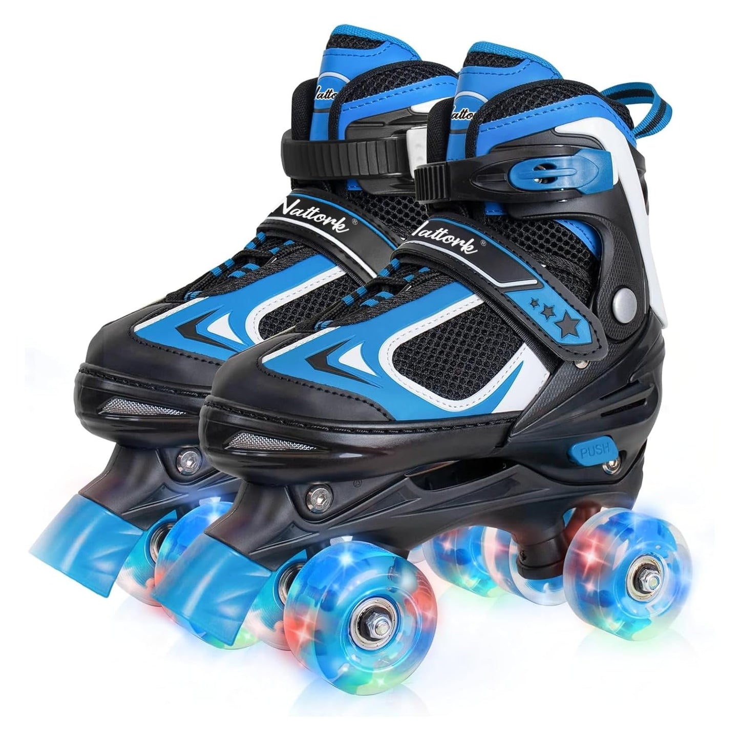 BASYNOL Nattork Kids Roller Skates with Light Up Wheels Adjustable Blue