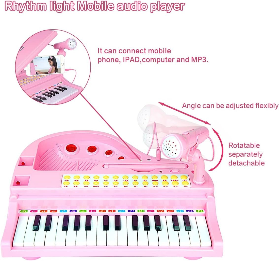 Losbenco P1504A Kids Piano Keyboard Toy with Microphone Pink