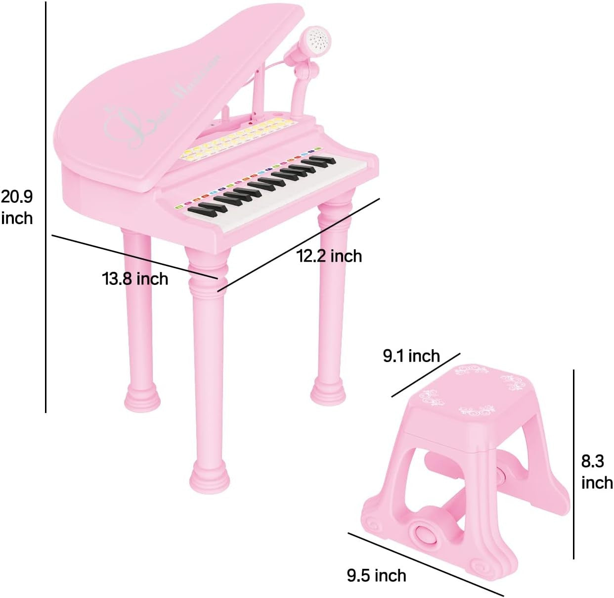 Losbenco P1504A Kids Piano Keyboard Toy with Microphone Pink