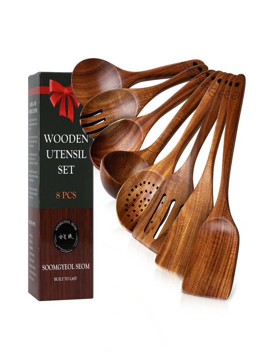 Soomgyeol SEOM Natural Teak Wood Kitchen Utensil Set 8 Piece