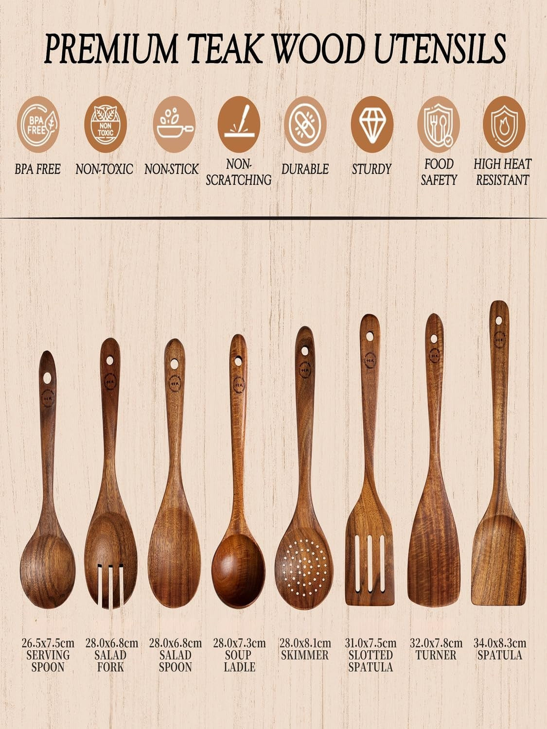 Soomgyeol SEOM Natural Teak Wood Kitchen Utensil Set 8 Piece