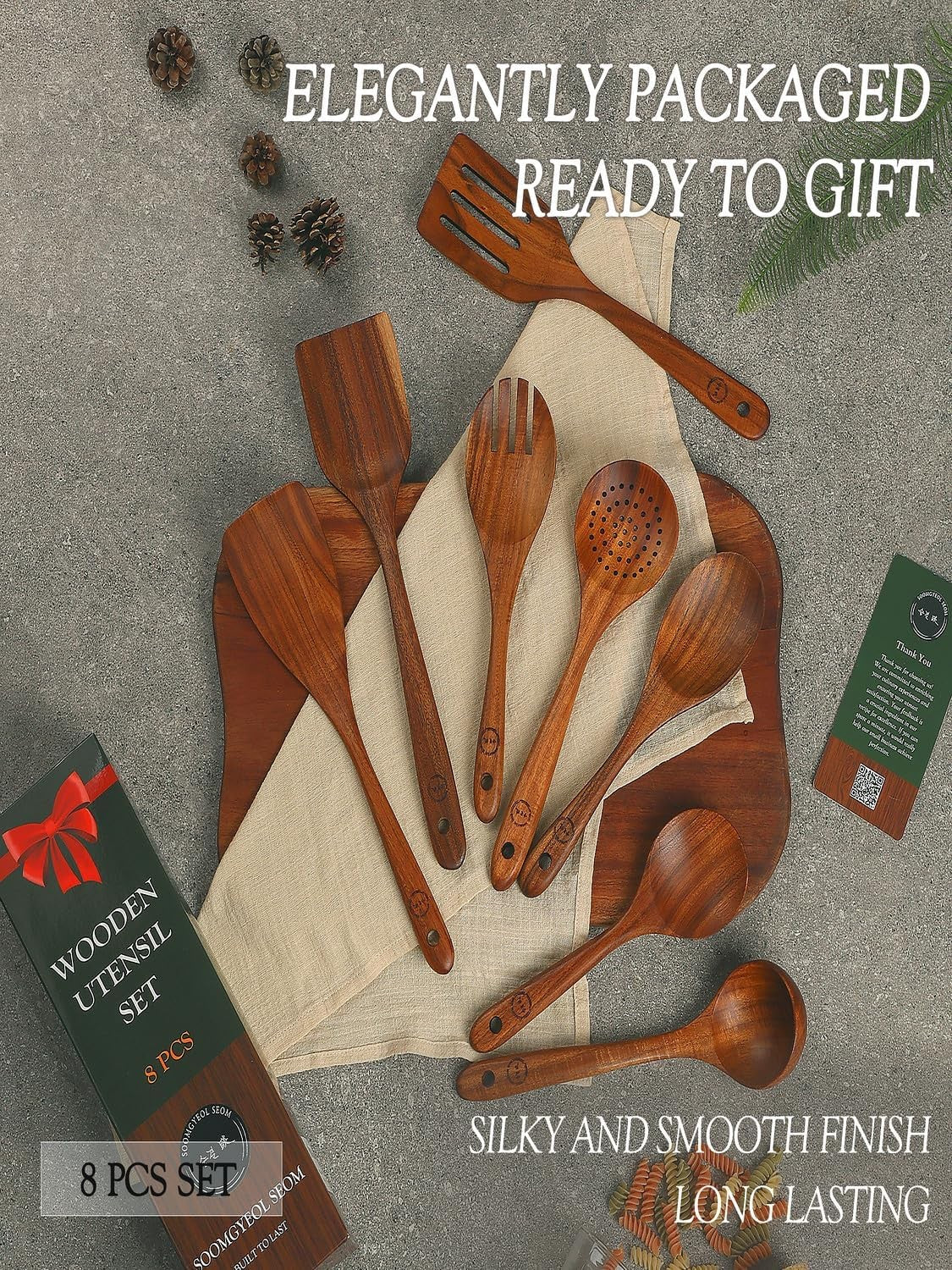 Soomgyeol SEOM Natural Teak Wood Kitchen Utensil Set 8 Piece