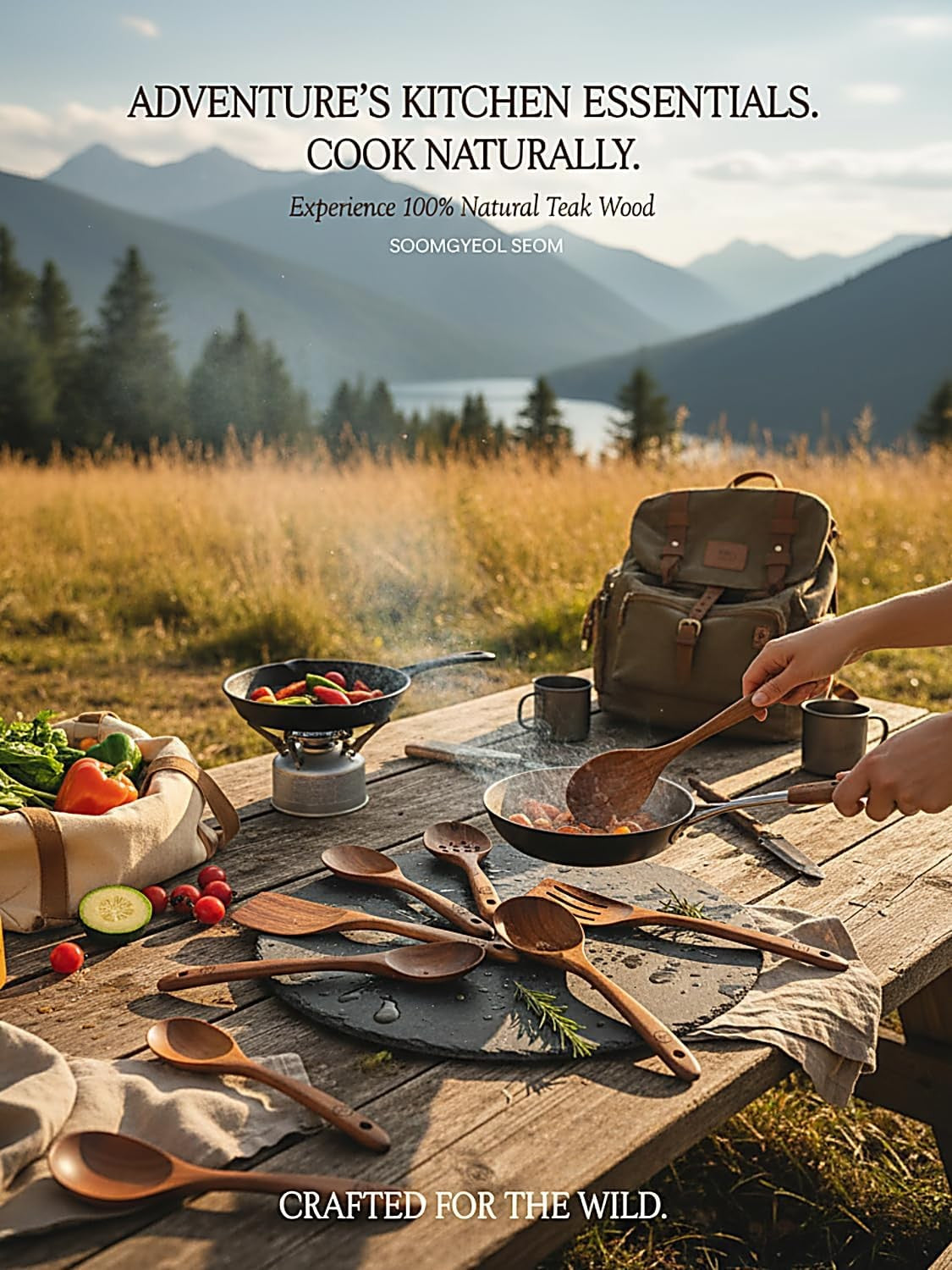 Soomgyeol SEOM Natural Teak Wood Kitchen Utensil Set 8 Piece