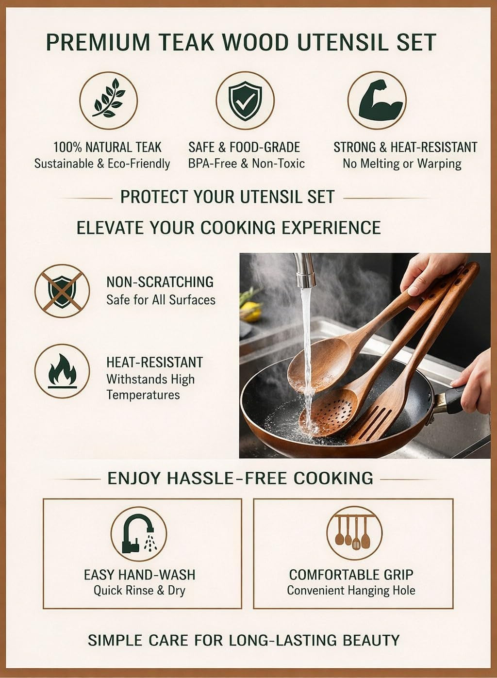 Soomgyeol SEOM Natural Teak Wood Kitchen Utensil Set 8 Piece