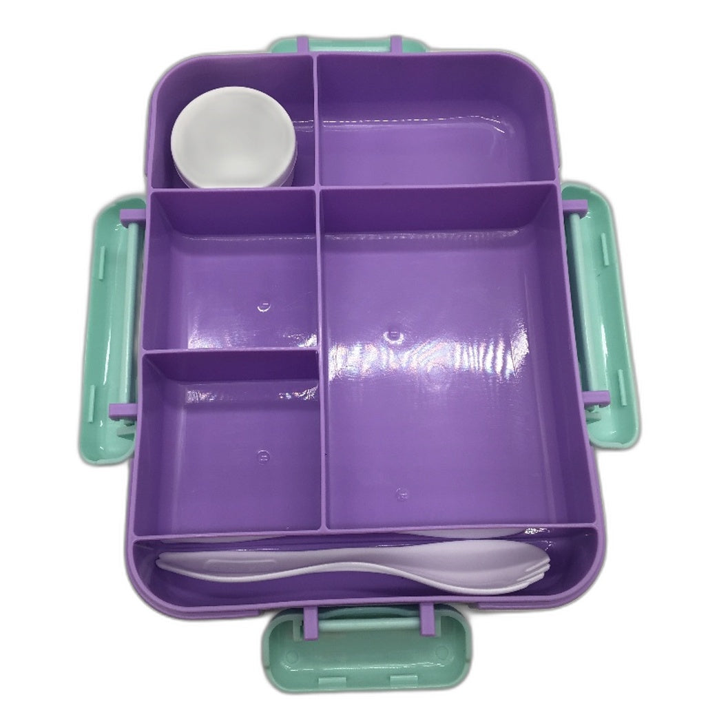 Kids Bento Lunch Box 5 Compartment Leakproof Container With Fork Snack Tub NEW