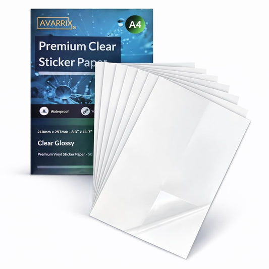 Avarrix Printable Vinyl Sticker Paper A4 Size Clear Glossy 20 Sheets