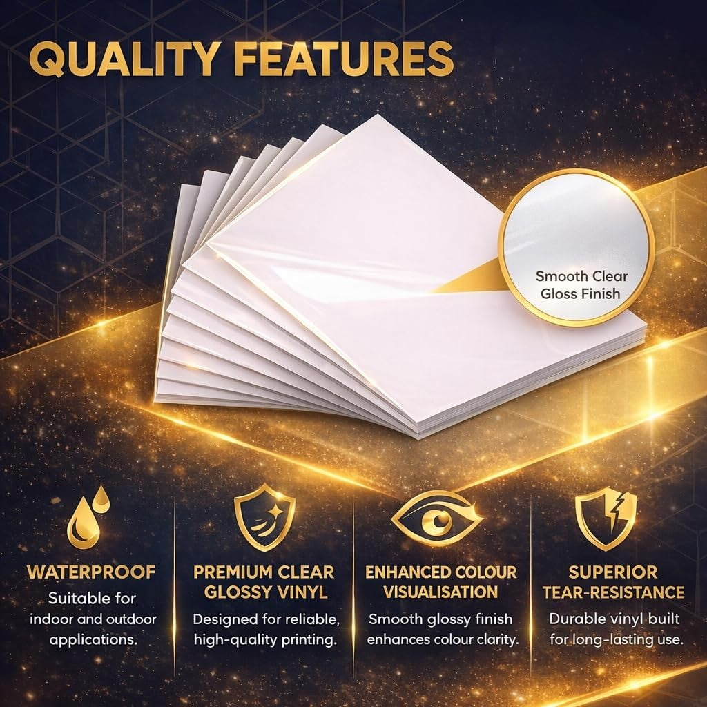 Avarrix Printable Vinyl Sticker Paper A4 Size Clear Glossy 20 Sheets