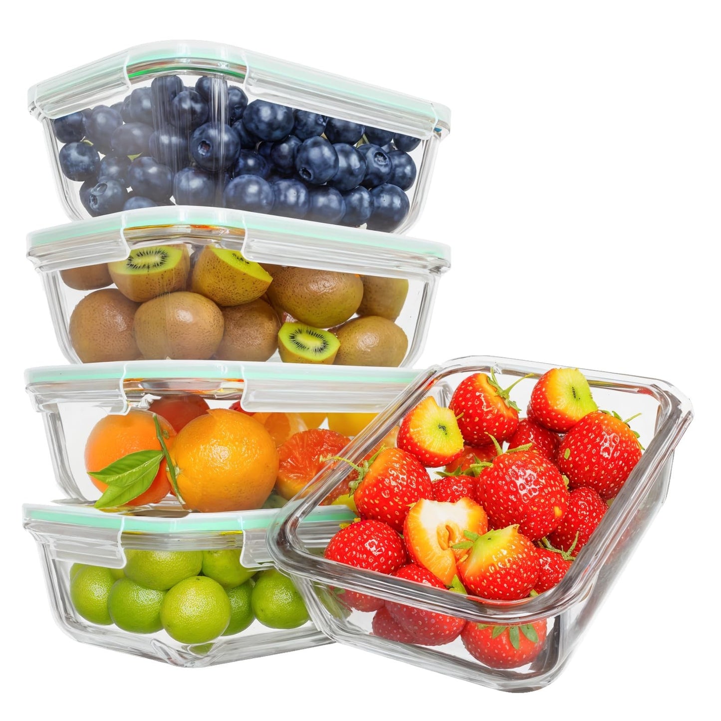Feshory 5 Pack Airtight Glass Food Storage Containers with Lids