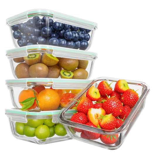 Feshory 5 Pack Airtight Glass Food Storage Containers with Lids