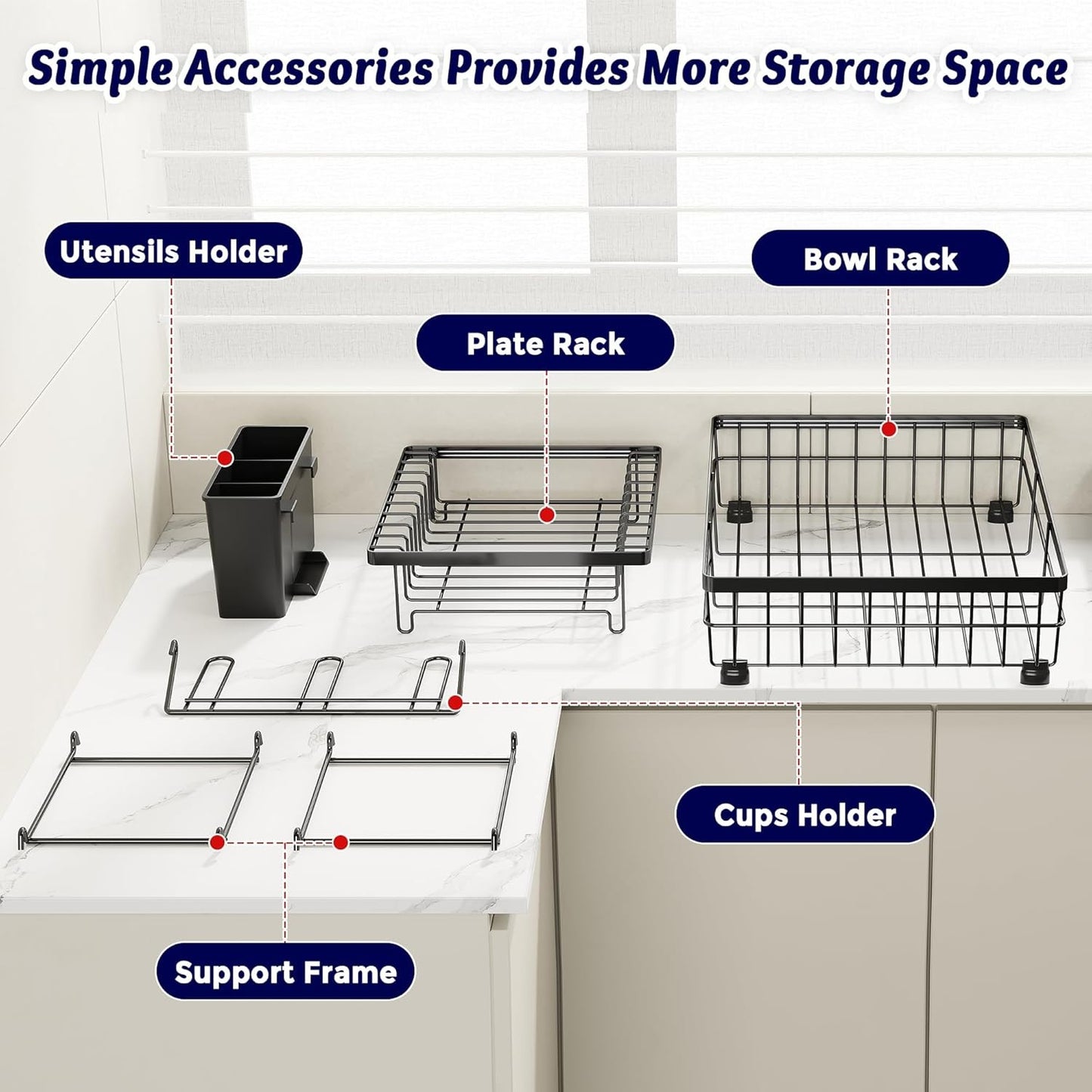 Boosiny 2 Tier Dish Drying Rack for Kitchen Countertop with Drainboard