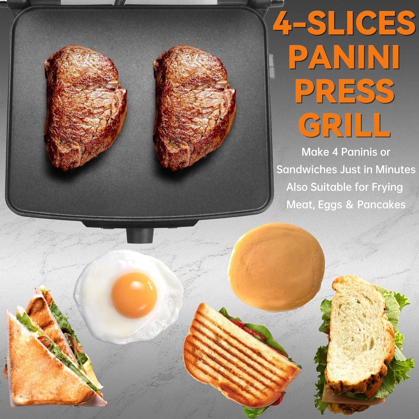 Baker's Friend Electric Panini Press Grill for 4 Slices Stainless Steel