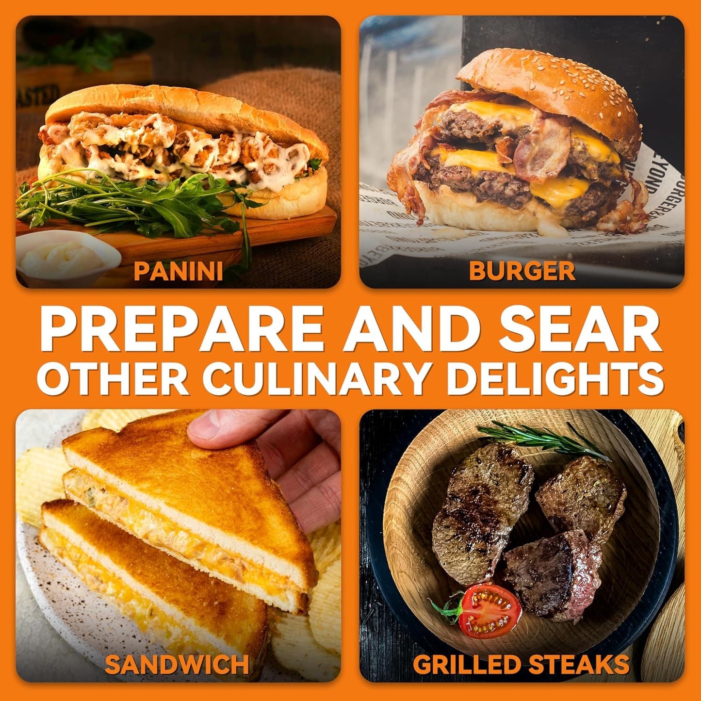 Baker's Friend Electric Panini Press Grill for 4 Slices Stainless Steel