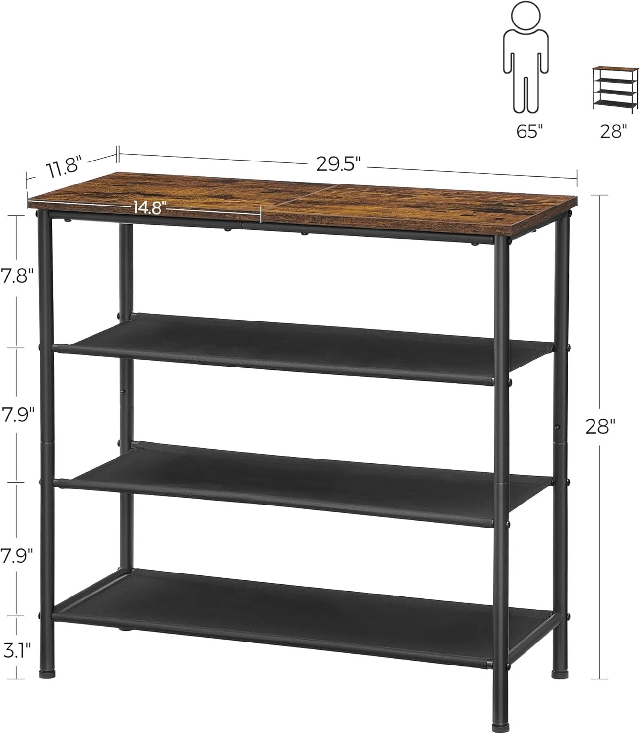 VASAGLE 4 Tier Shoe Rack for 9-12 Pairs with Fabric Shelves