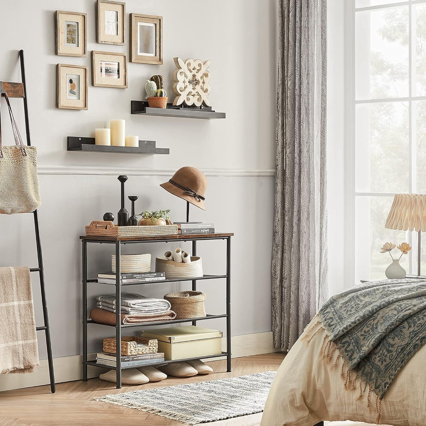 VASAGLE 4 Tier Shoe Rack for 9-12 Pairs with Fabric Shelves