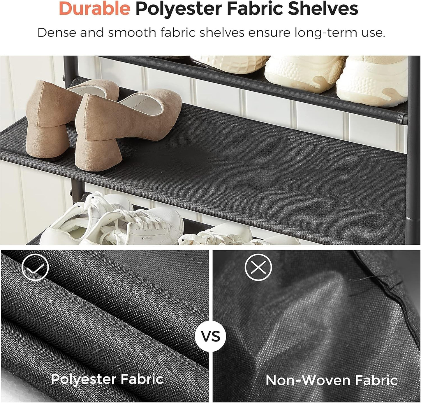 VASAGLE 4 Tier Shoe Rack for 9-12 Pairs with Fabric Shelves