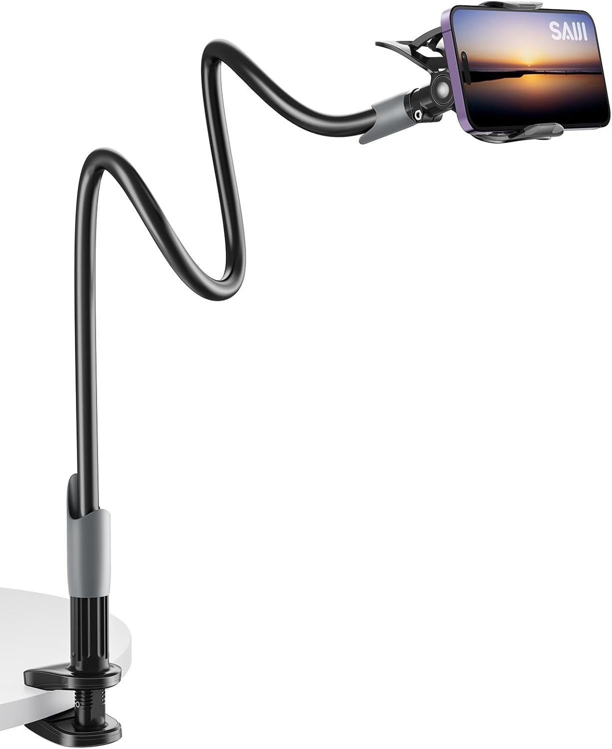 SAIJI Gooseneck Bed Phone Holder with Flexible Long Arm Clamp Stand