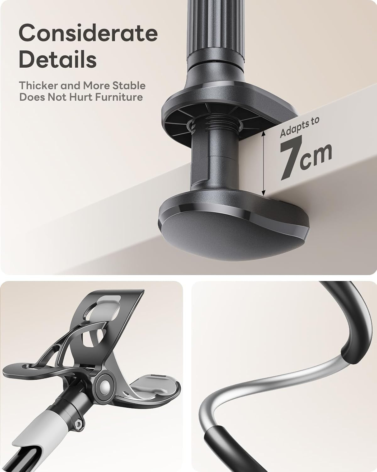 SAIJI Gooseneck Bed Phone Holder with Flexible Long Arm Clamp Stand