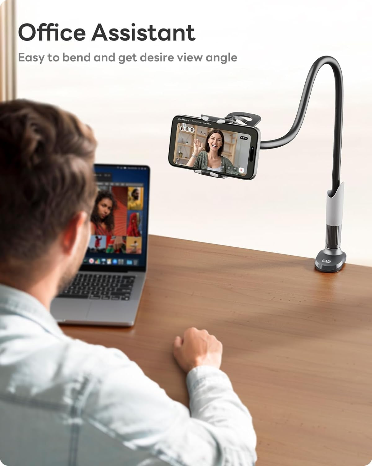 SAIJI Gooseneck Bed Phone Holder with Flexible Long Arm Clamp Stand