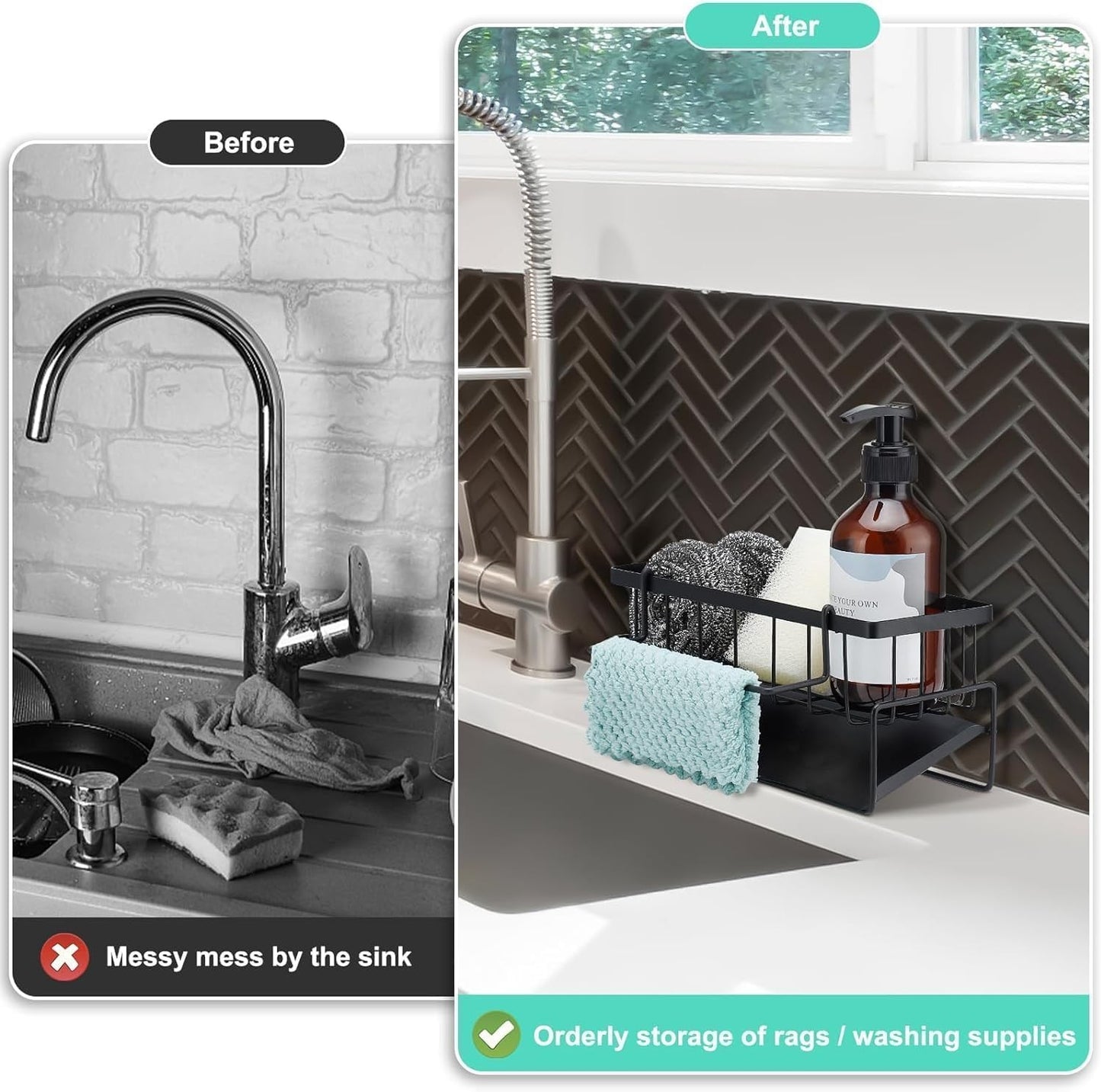 Fiabgum Kitchen Sink Caddy Organizer Black 304 Stainless Steel