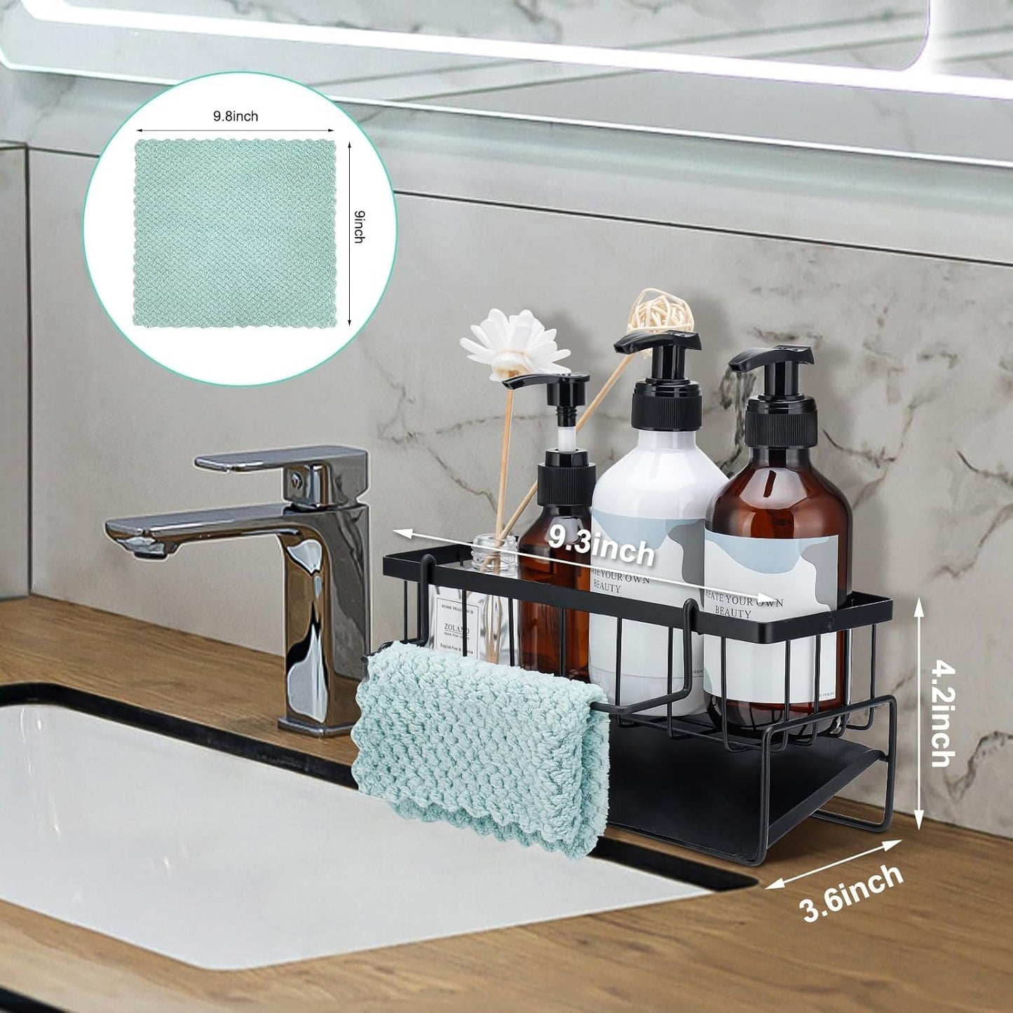 Fiabgum Kitchen Sink Caddy Organizer Black 304 Stainless Steel