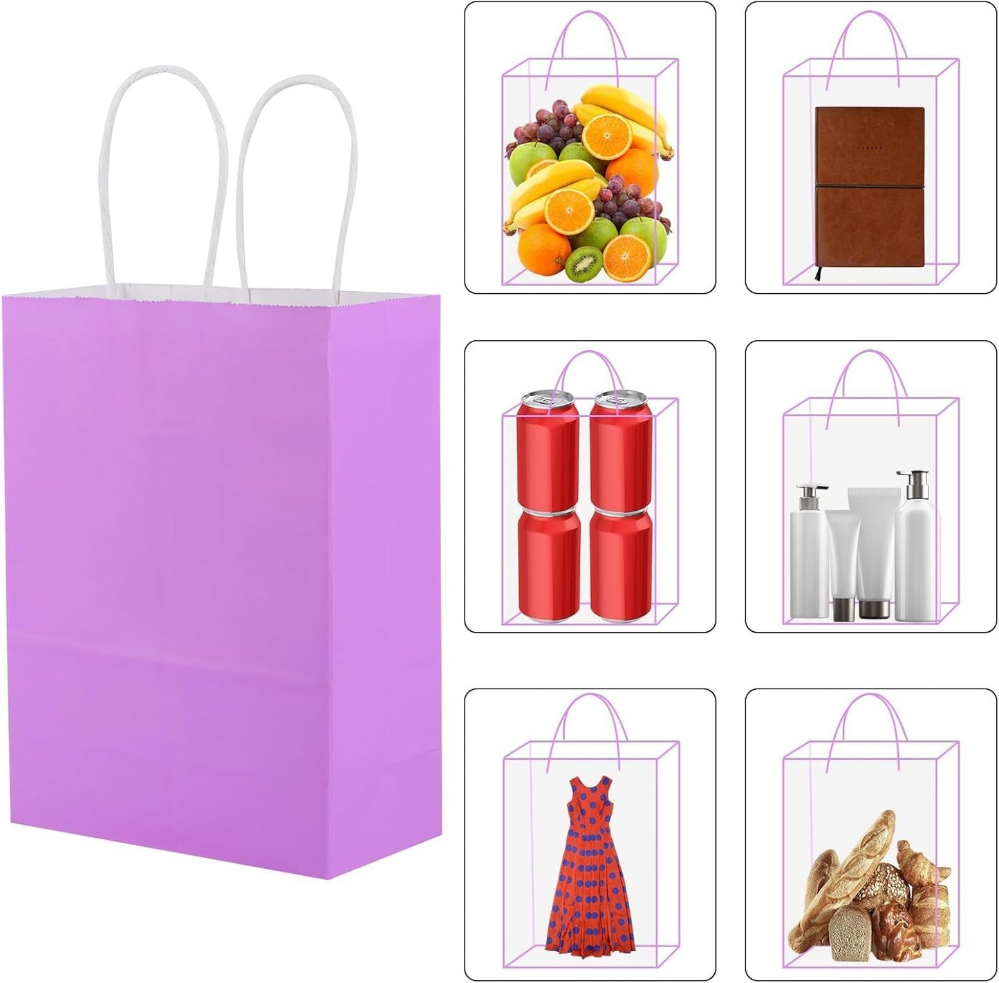 NeulSun 60 Pack Rainbow Kraft Paper Gift Bags with Handles for Parties