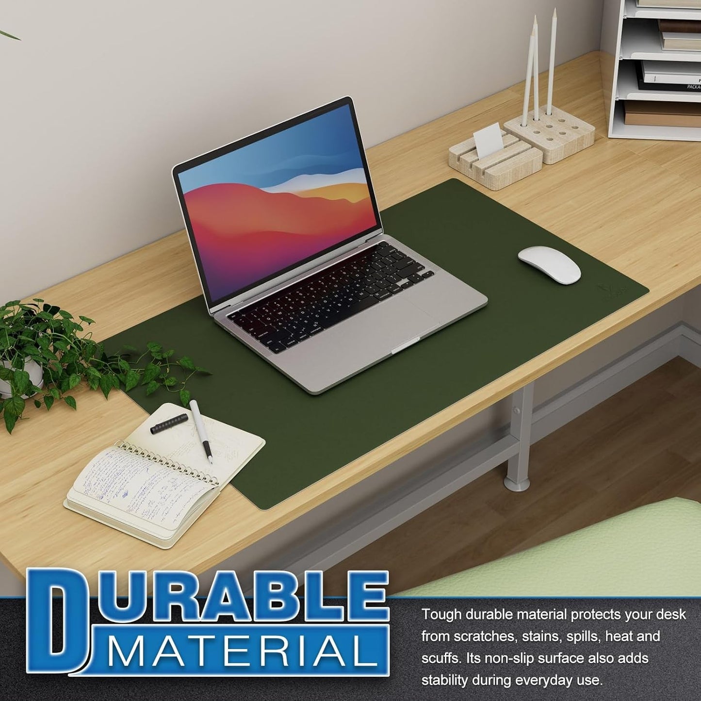 K KNODEL Large Leather Desk Mat for Office Dark Green 80x40cm