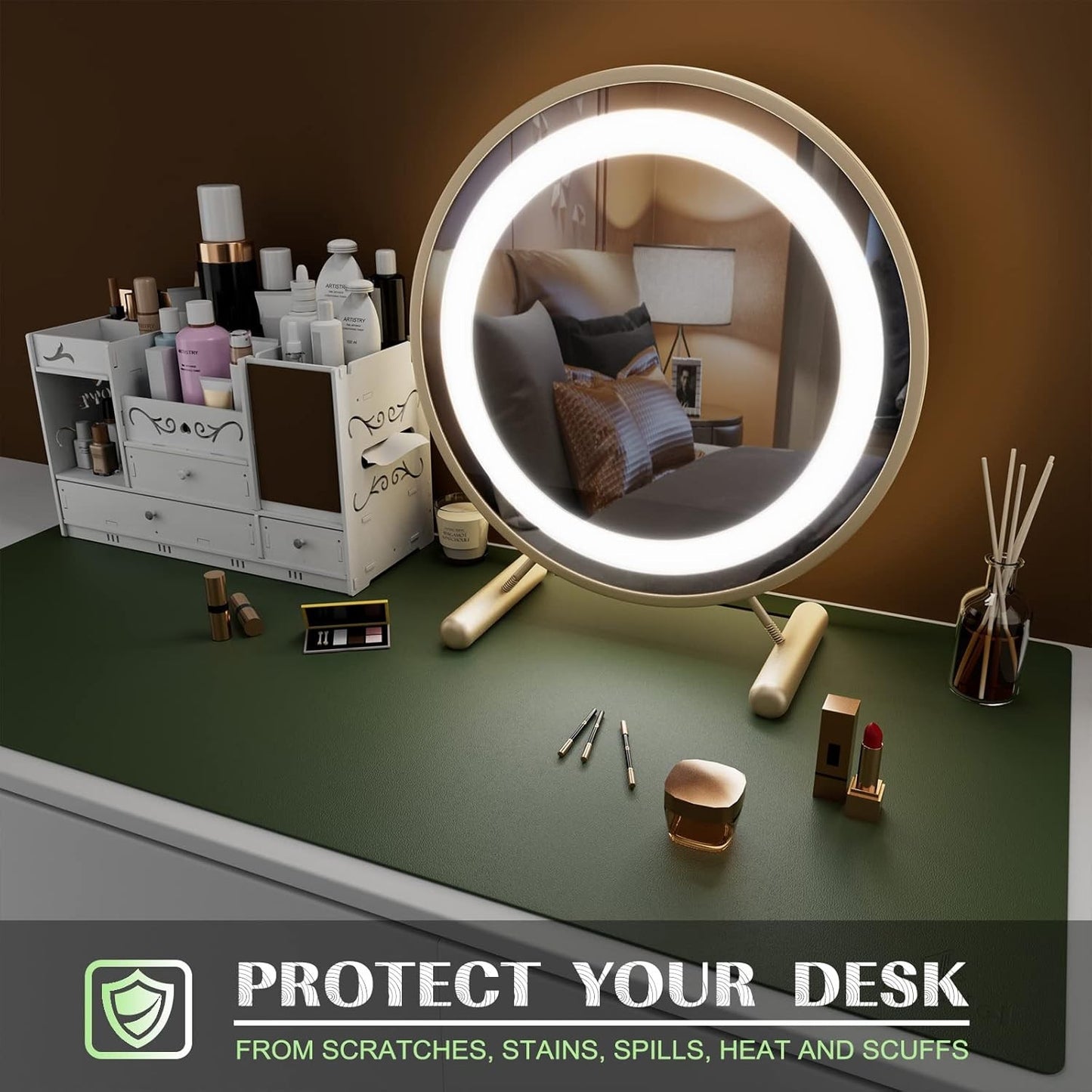 K KNODEL Large Leather Desk Mat for Office Dark Green 80x40cm