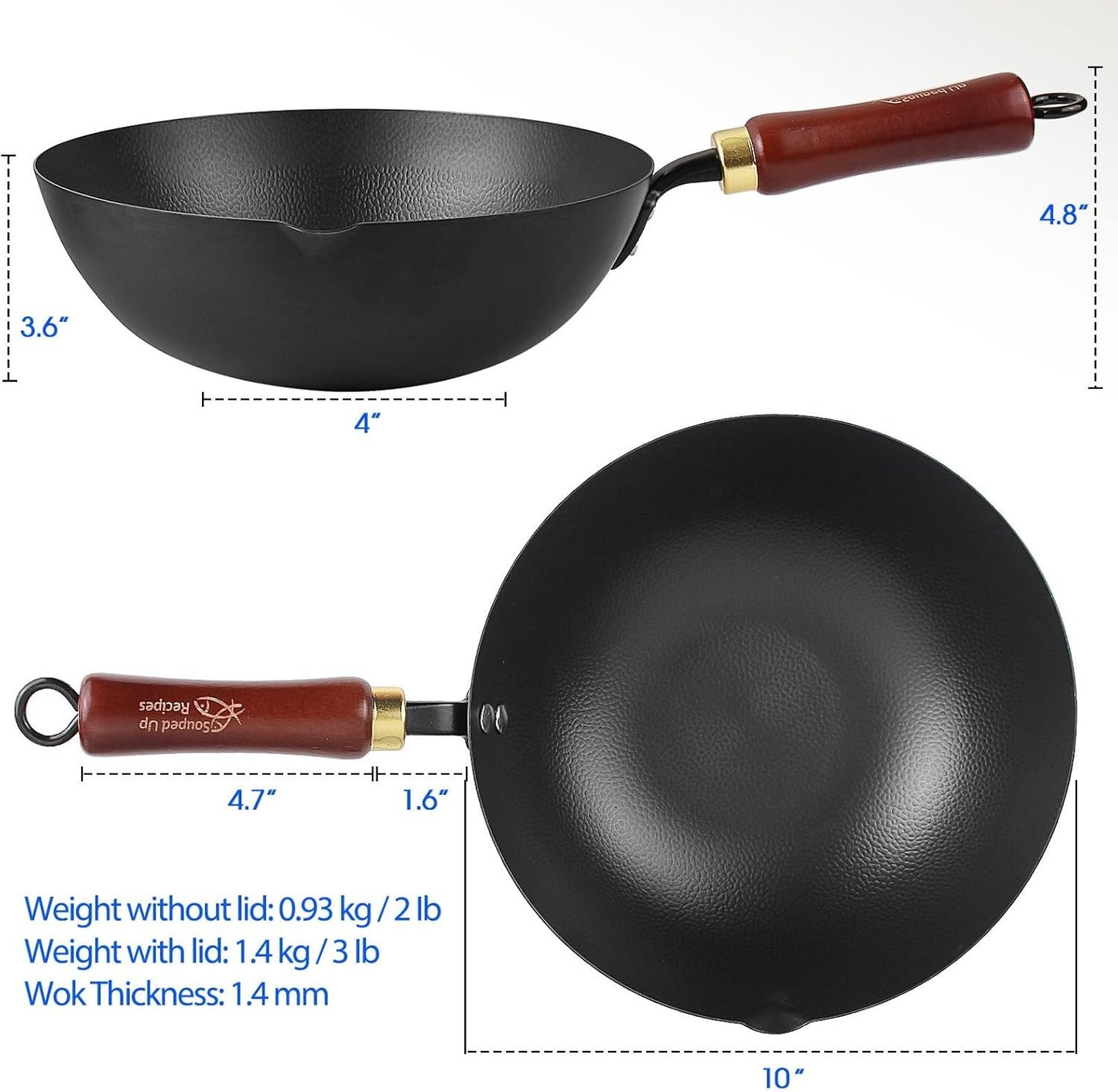 Souped Up Recipes 10 Inch Carbon Steel Wok for Electric Induction Gas Stoves