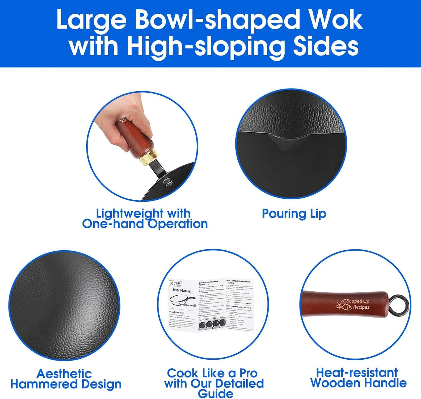 Souped Up Recipes 10 Inch Carbon Steel Wok for Electric Induction Gas Stoves