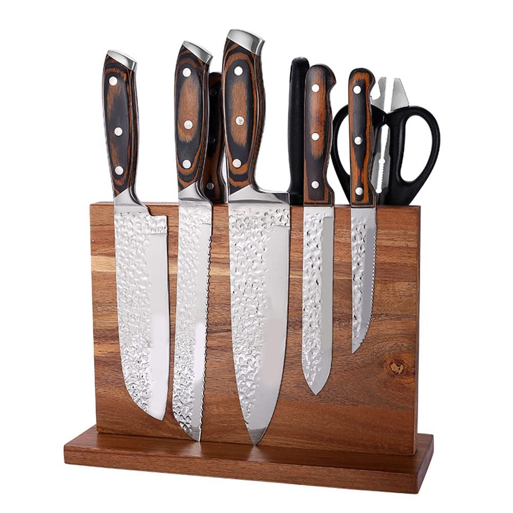 LQUAN Solid Wood Magnetic Knife Block with Strong Magnets for Kitchen Storage