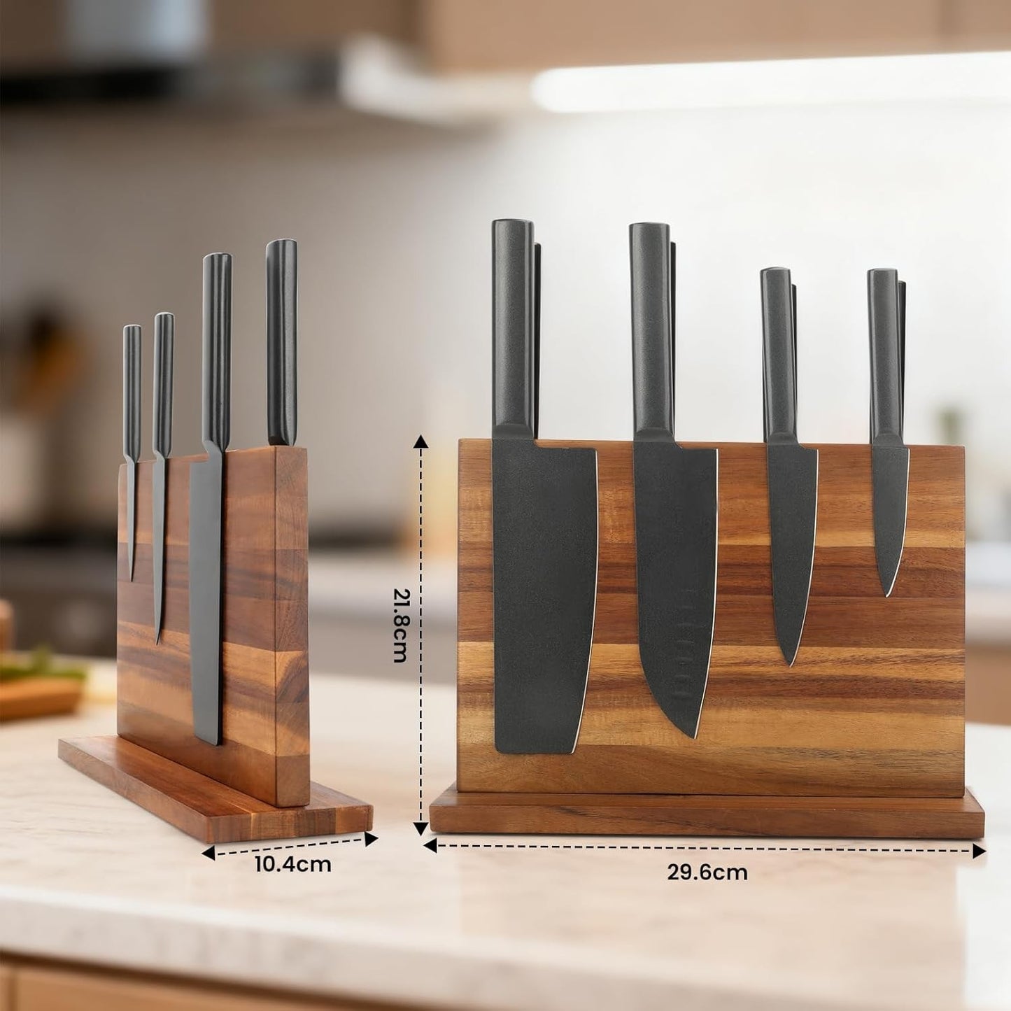 LQUAN Solid Wood Magnetic Knife Block with Strong Magnets for Kitchen Storage