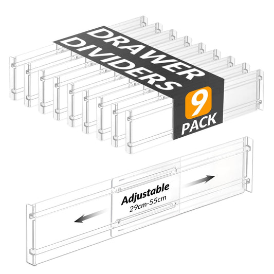 Hormes Adjustable Clear Drawer Dividers 9 Pack for Organizing Home Storage