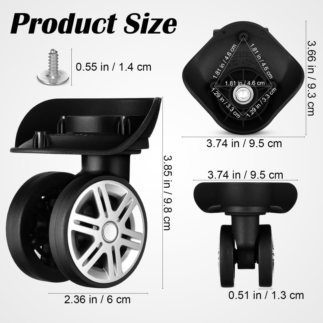YARNOW Universal Suitcase Wheels Replacement 4-Pack Heavy Duty