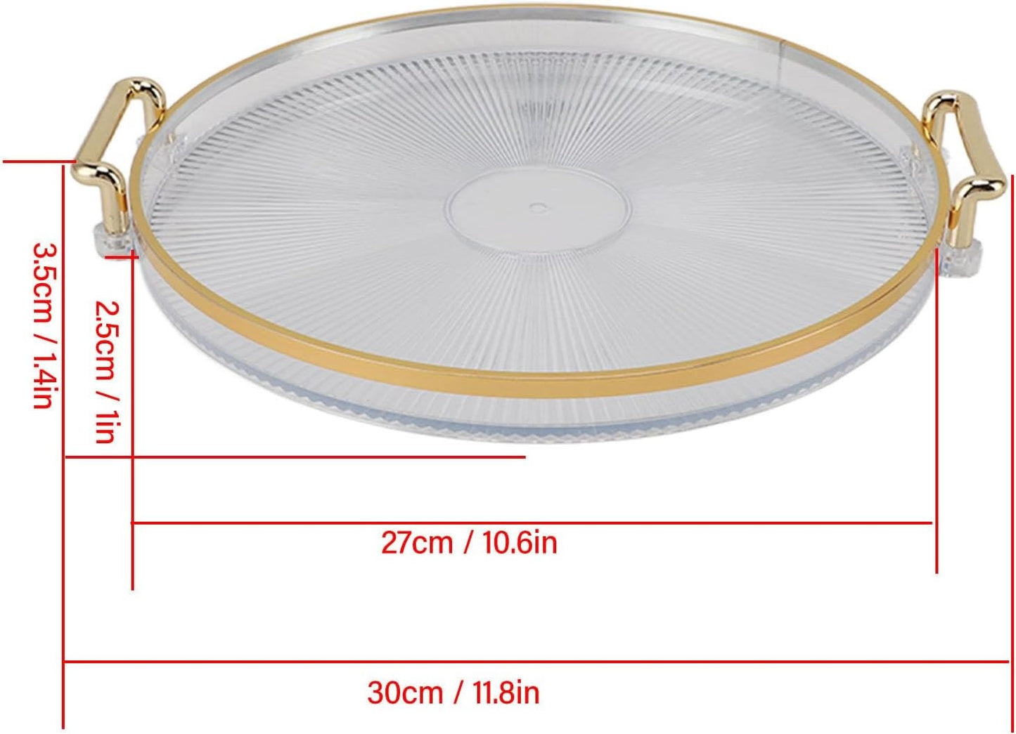 Sxhlseller Round Decorative Tray with Gold Handles for Serving Desserts
