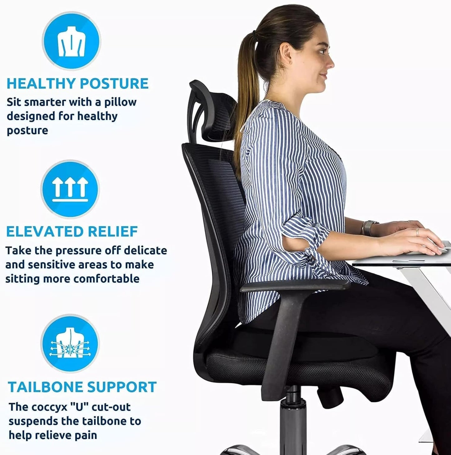 Menbyci Donut Pillow for Tailbone Pain Relief Memory Foam Cushion Black