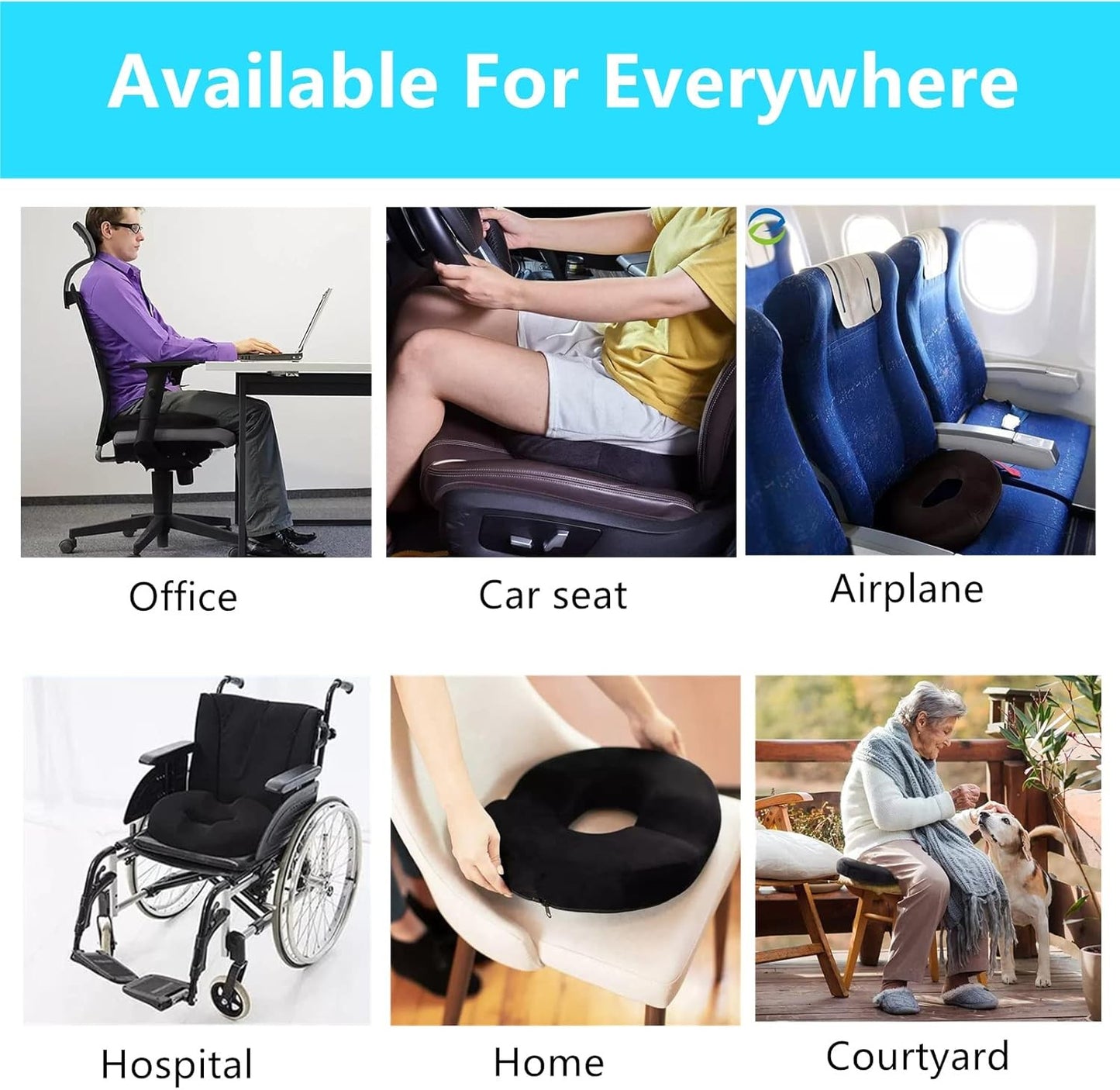 Menbyci Donut Pillow for Tailbone Pain Relief Memory Foam Cushion Black