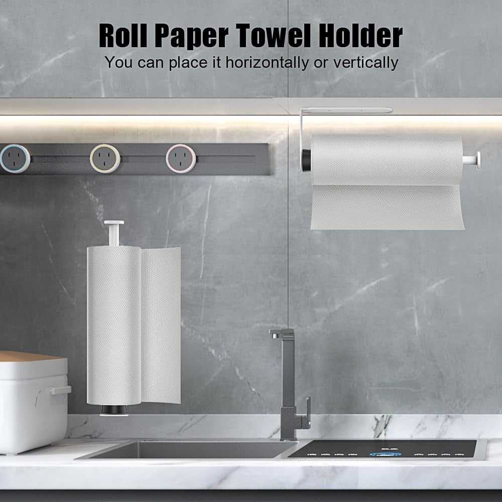 HiFan One-Handed Tearable Paper Towel Holder Wall Mount Adhesive White