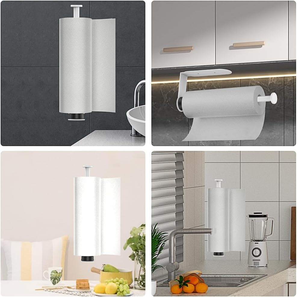 HiFan One-Handed Tearable Paper Towel Holder Wall Mount Adhesive White